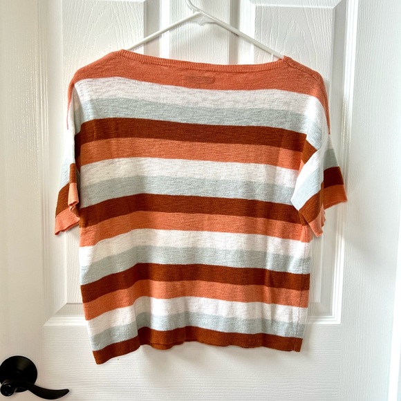 ⭐️ Madewell Striped Rust Orange Gray White Striped Short Sleeve Sweater XXS - Picture 4 of 10